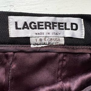 Lagerfeld black wool crepe skirt, lined 20” length, zippered back slit